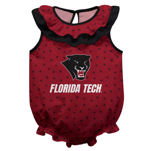 Florida Tech Panthers Swirls Red Sleeveless Ruffle One Piece Jumpsuit Logo Bodysuit by Vive La Fete