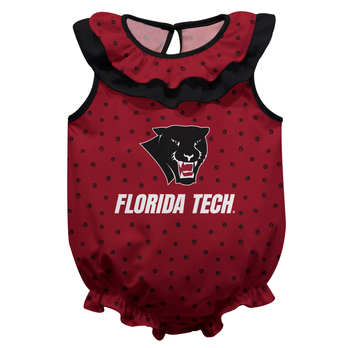 Florida Tech Panthers Swirls Red Sleeveless Ruffle One Piece Jumpsuit Logo Bodysuit by Vive La Fete