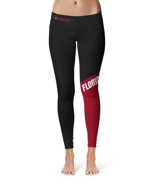 Florida Tech Panthers Vive La Fete Game Day Collegiate Leg Color Block Women Black Red Yoga Leggings