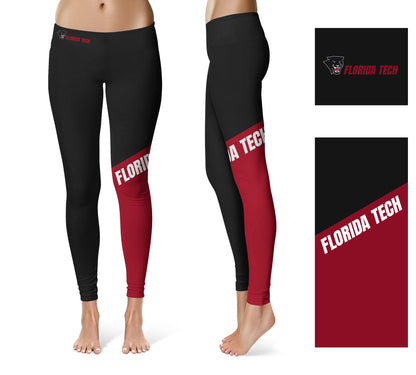 Florida Tech Panthers Vive La Fete Game Day Collegiate Leg Color Block Women Black Red Yoga Leggings