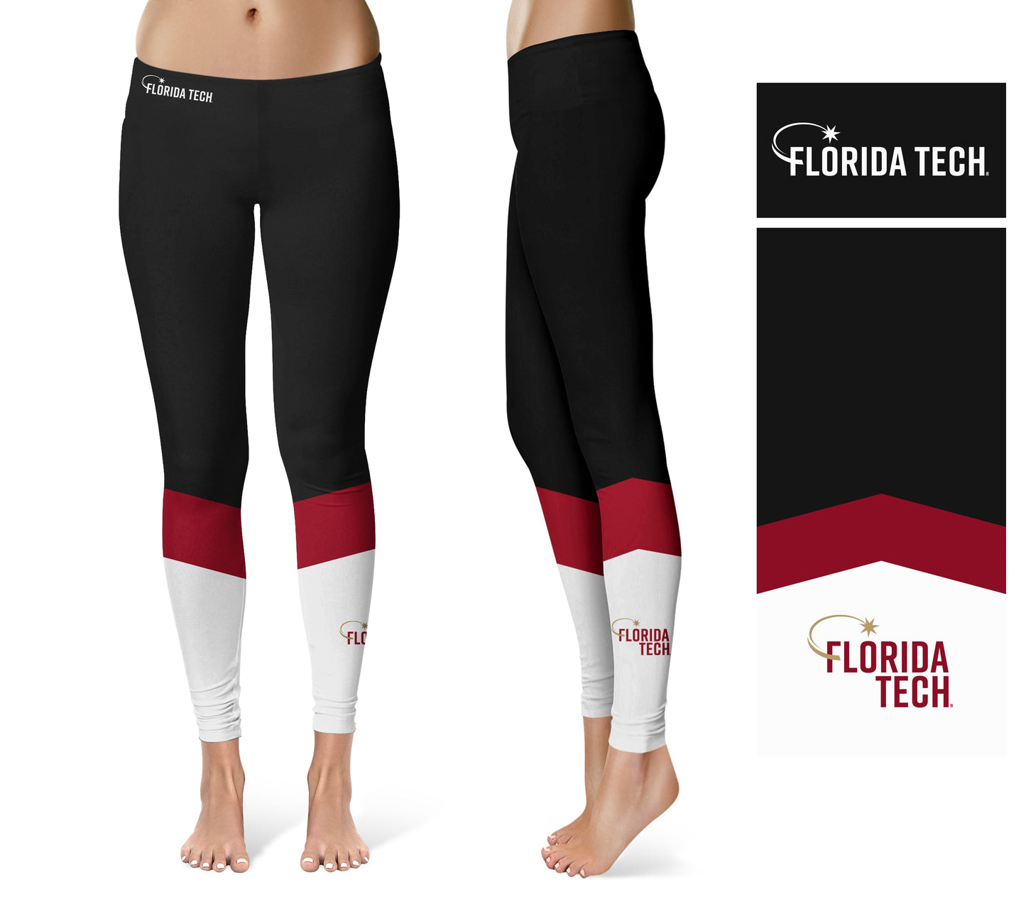 Florida Tech Panthers Vive La Fete Game Day Collegiate Ankle Color Block Women Black Red Yoga Leggings