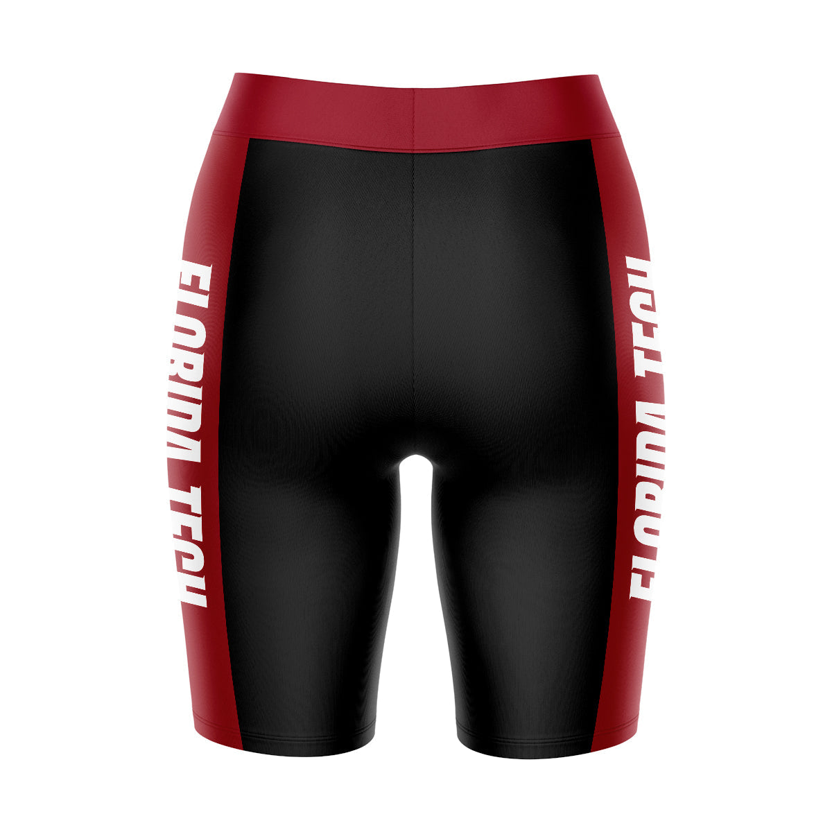 Florida Tech Panthers Vive La Fete Game Day Logo on Waistband and Red Stripes Black Women Bike Short 9 Inseam