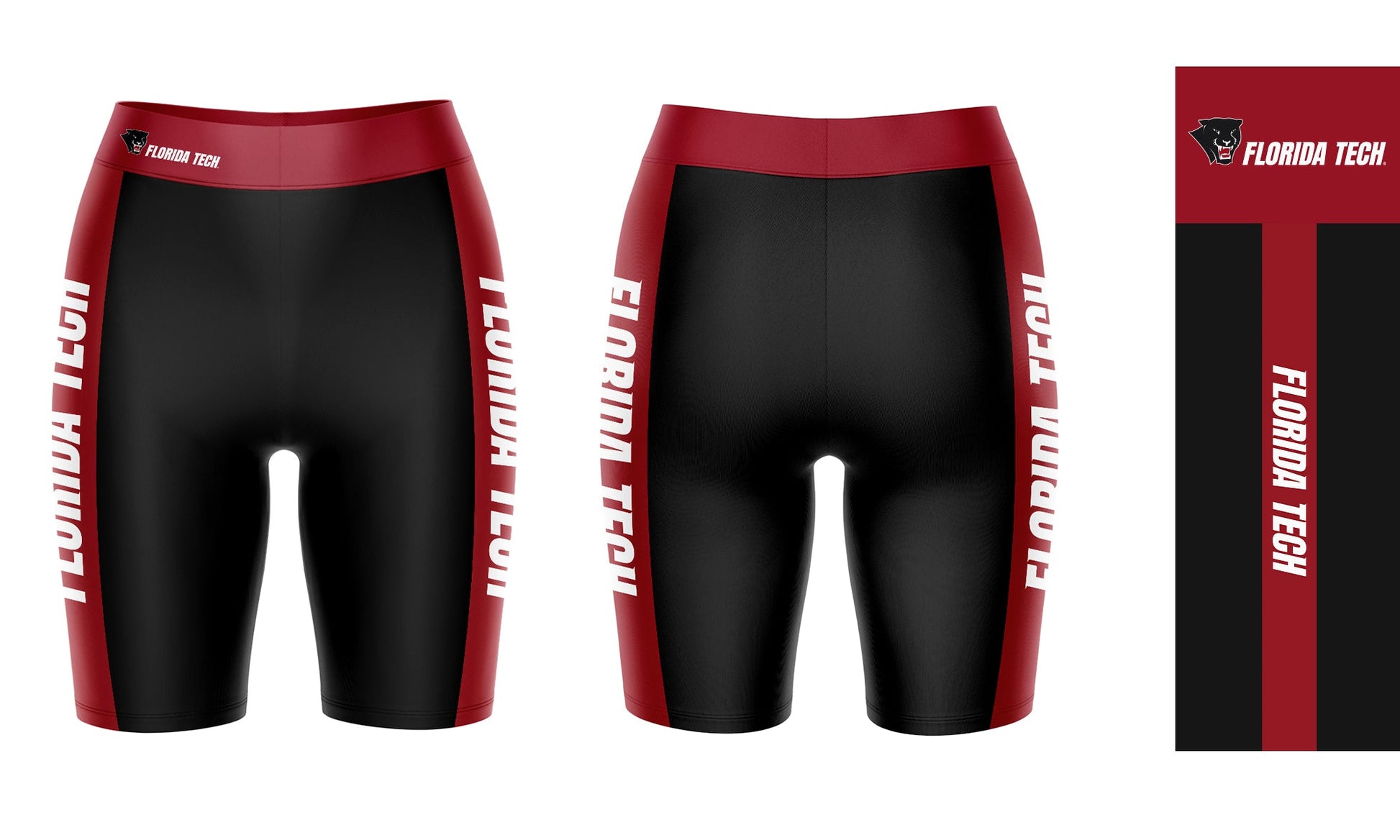 Florida Tech Panthers Vive La Fete Game Day Logo on Waistband and Red Stripes Black Women Bike Short 9 Inseam