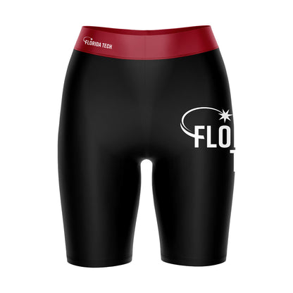 Florida Tech Panthers Vive La Fete Game Day Logo on Thigh and Waistband Black and Red Women Bike Short 9 Inseam