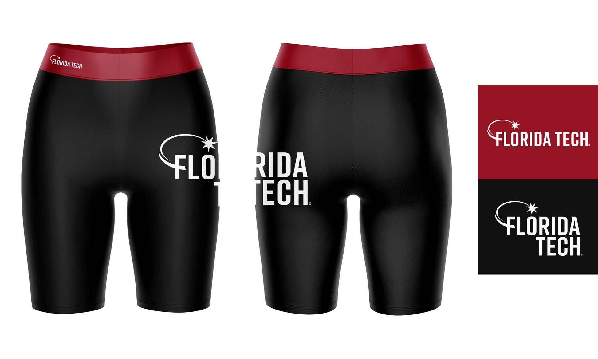 Florida Tech Panthers Vive La Fete Game Day Logo on Thigh and Waistband Black and Red Women Bike Short 9 Inseam