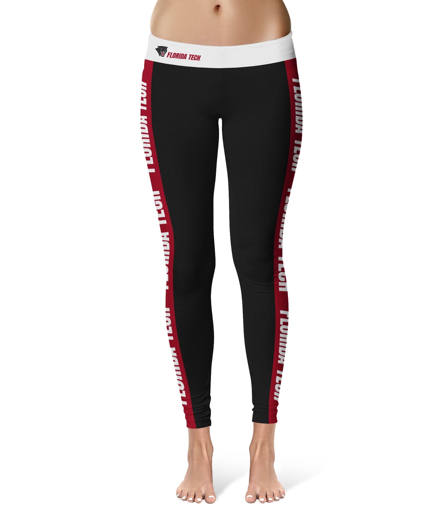 Florida Tech Panthers Vive La Fete Game Day Collegiate Red Stripes Women Black Yoga Leggings 2 Waist Tights