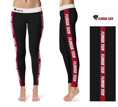 Florida Tech Panthers Vive La Fete Game Day Collegiate Red Stripes Women Black Yoga Leggings 2 Waist Tights