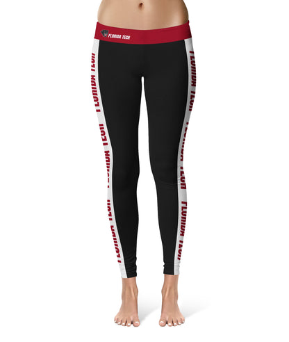 Florida Tech Panthers Vive La Fete Game Day Collegiate White Stripes Women Black Yoga Leggings 2 Waist Tights