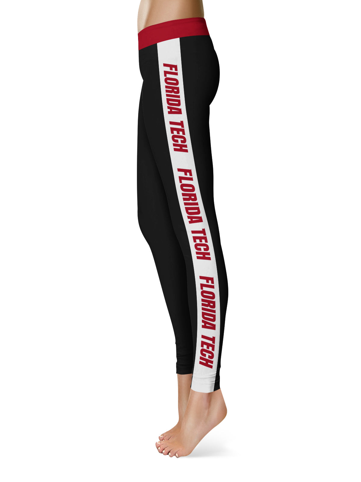 Florida Tech Panthers Vive La Fete Game Day Collegiate White Stripes Women Black Yoga Leggings 2 Waist Tights