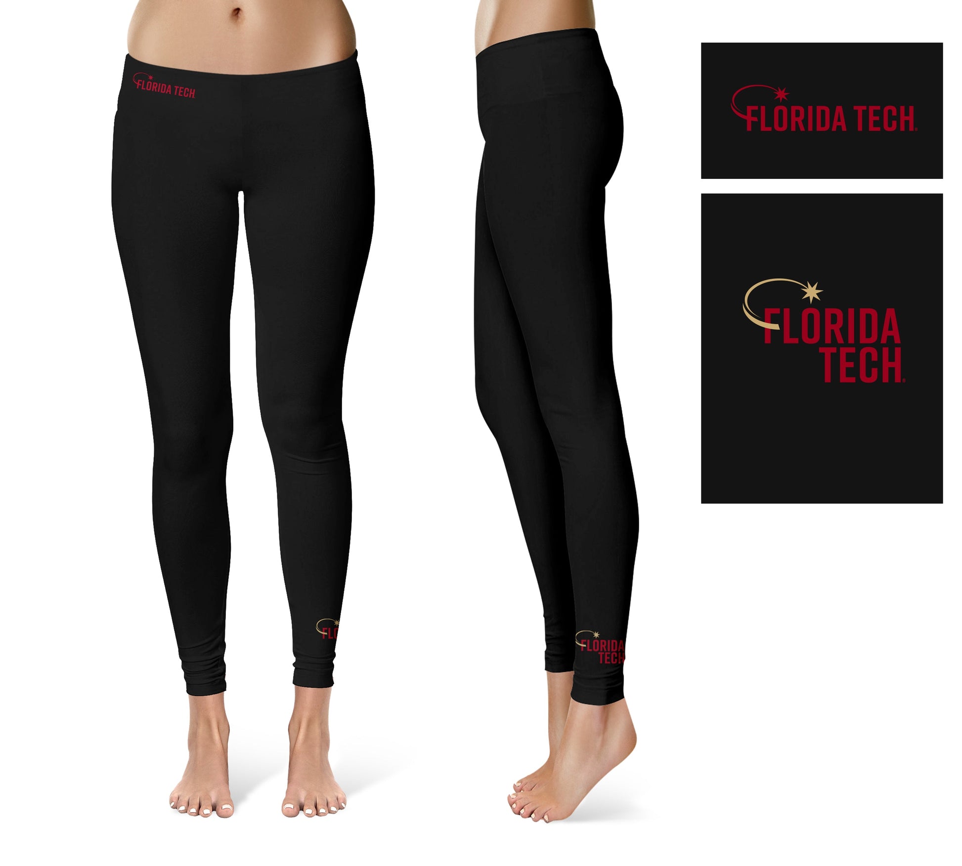 Florida Tech Panthers Vive La Fete Game Day Collegiate Logo at Ankle Women Black Yoga Leggings 2.5 Waist Tights