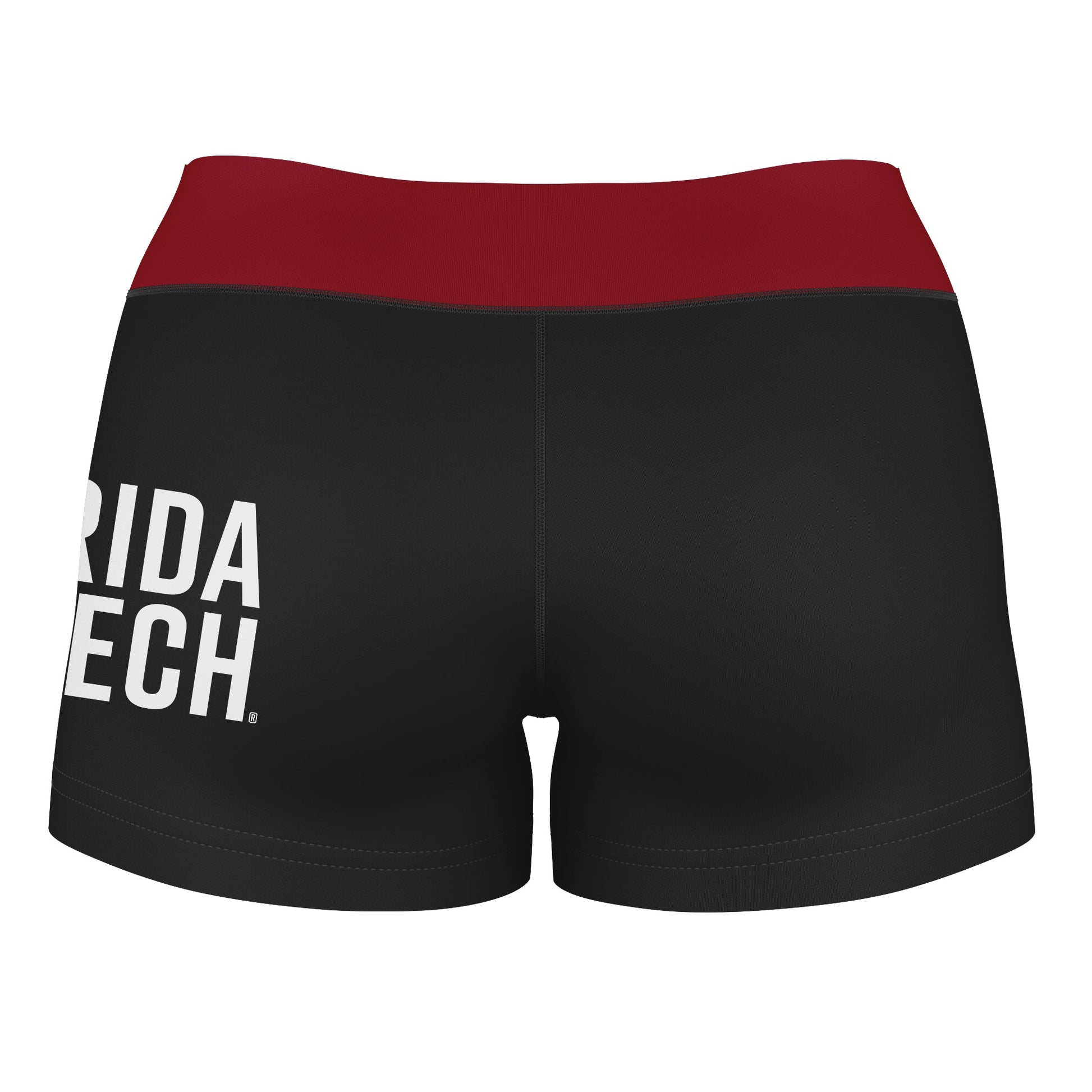 Florida Tech Panthers Vive La Fete Logo on Thigh & Waistband Black & Red Women Yoga Booty Workout Shorts 3.75 Inseam - Vive La F̻te - Online Apparel Store