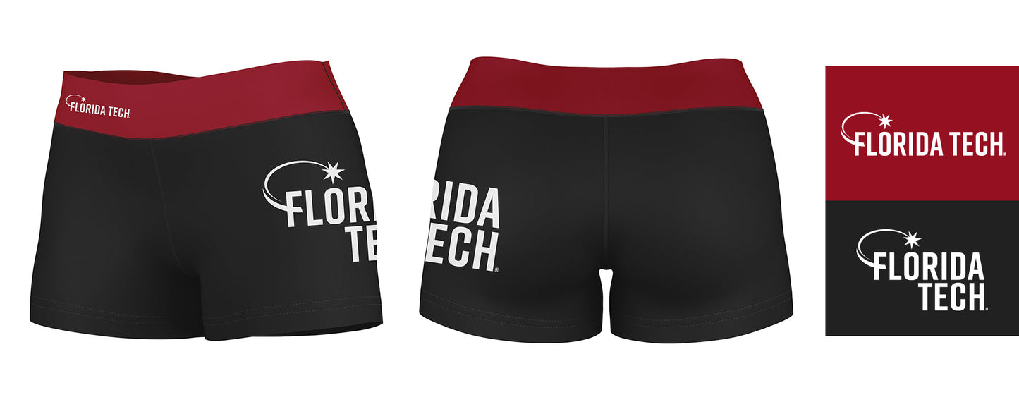 Florida Tech Panthers Vive La Fete Logo on Thigh & Waistband Black & Red Women Yoga Booty Workout Shorts 3.75 Inseam - Vive La F̻te - Online Apparel Store
