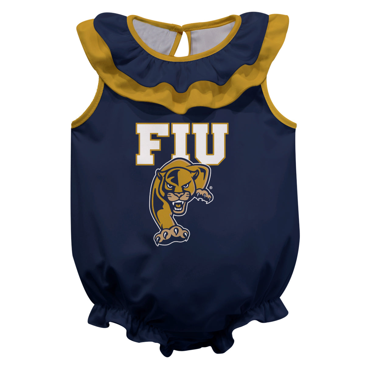 FIU Panthers Blue Sleeveless Ruffle One Piece Jumpsuit Logo Bodysuit by Vive La Fete