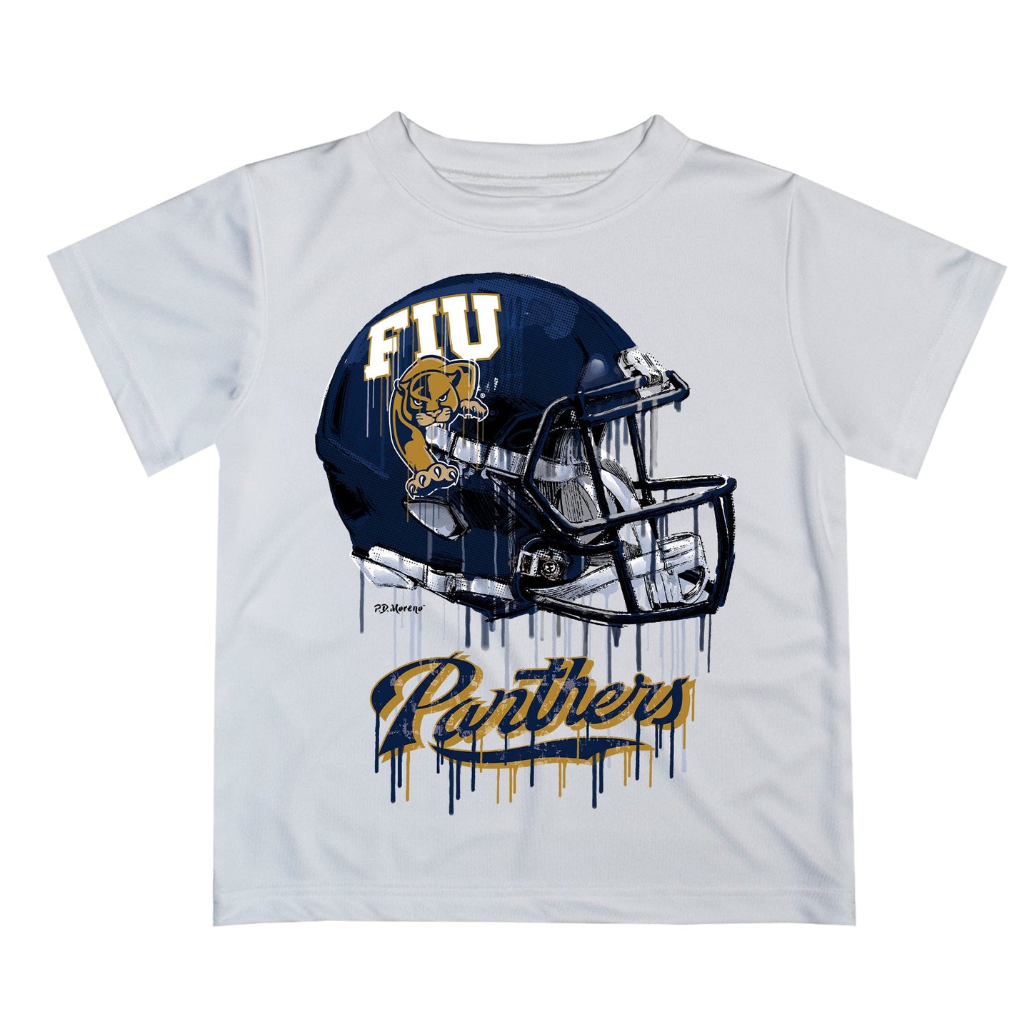 Florida International Panthers Original Dripping Football Helmet White T-Shirt by Vive La Fete