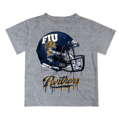 Florida International Panthers Original Dripping Football Helmet Heather Gray T-Shirt by Vive La Fete