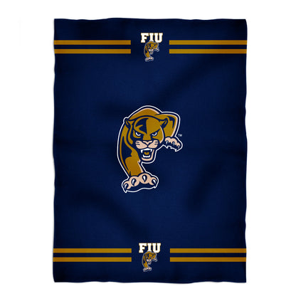 FIU Panthers Game Day Soft Premium Fleece Blue Throw Blanket 40 x 58 Logo and Stripes