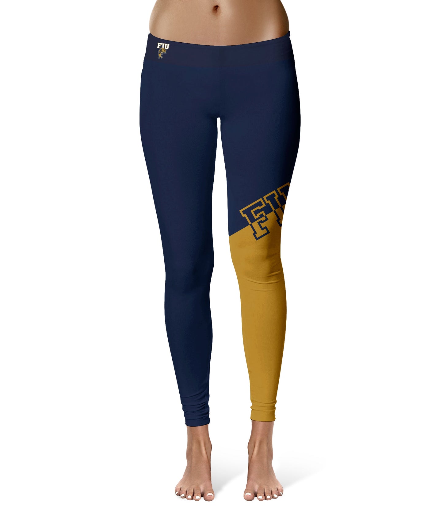 FIU Panthers Vive La Fete Game Day Collegiate Leg Color Block Women Navy Gold Yoga Leggings