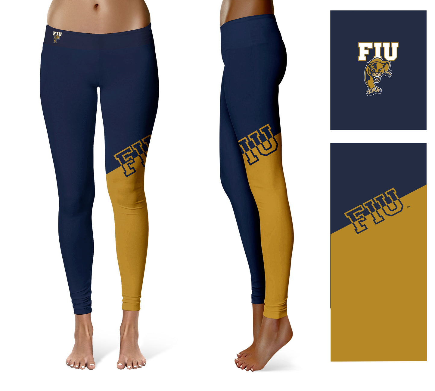 FIU Panthers Vive La Fete Game Day Collegiate Leg Color Block Women Navy Gold Yoga Leggings