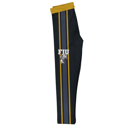 FIU Panthers Gold Waist Blue And Gold Stripes Black Leggings