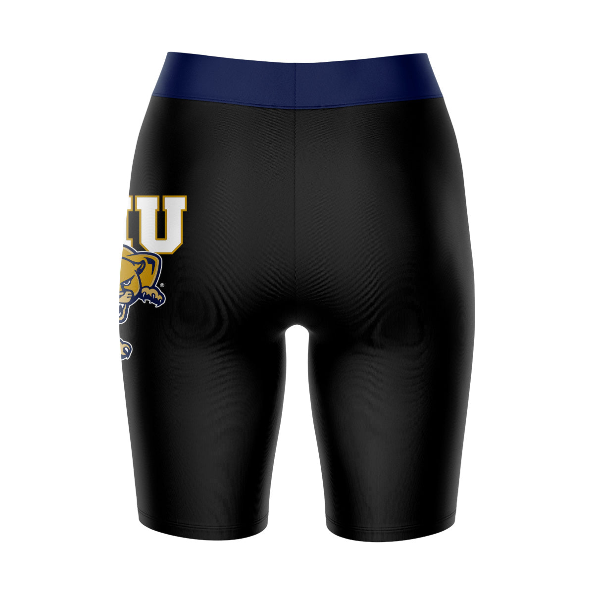 FIU Panthers Vive La Fete Game Day Logo on Thigh and Waistband Black and Navy Women Bike Short 9 Inseam"