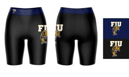 FIU Panthers Vive La Fete Game Day Logo on Thigh and Waistband Black and Navy Women Bike Short 9 Inseam"