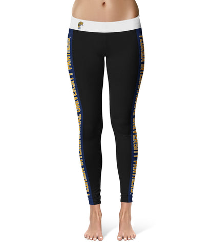 FIU Panthers Vive La Fete Game Day Collegiate Blue Stripes Women Black Yoga Leggings 2 Waist Tights