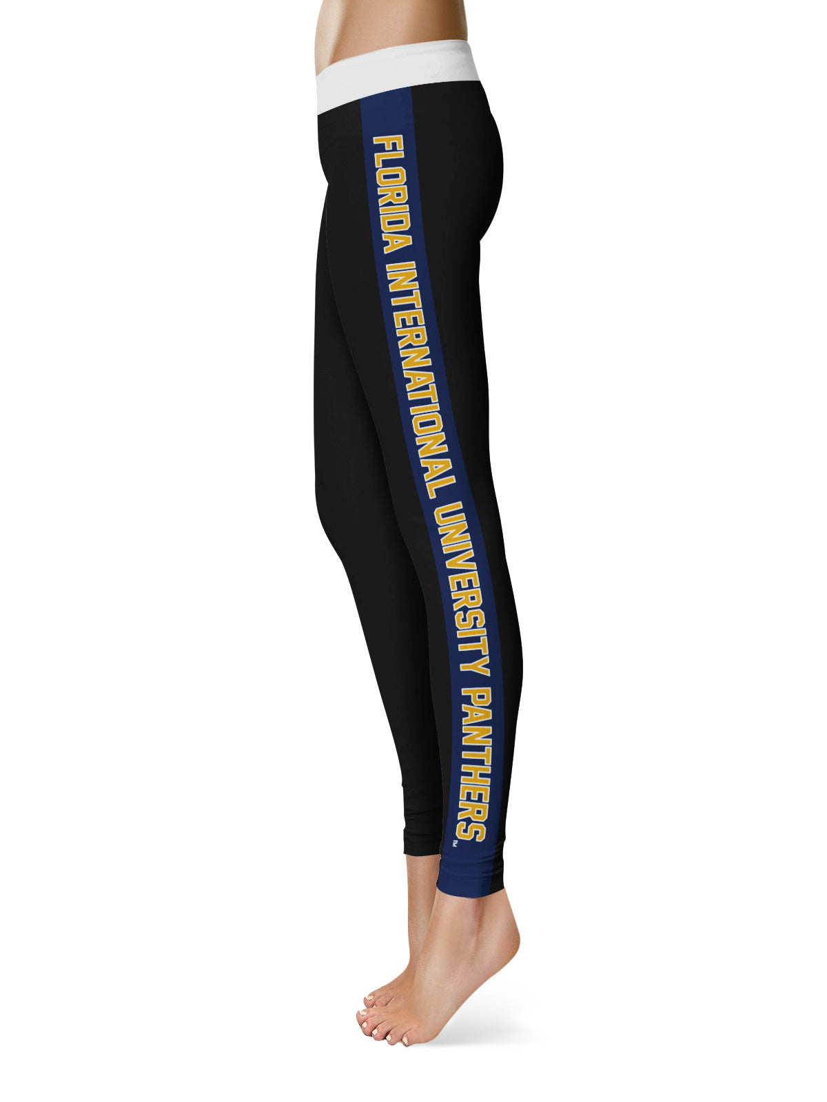 FIU Panthers Vive La Fete Game Day Collegiate Blue Stripes Women Black Yoga Leggings 2 Waist Tights