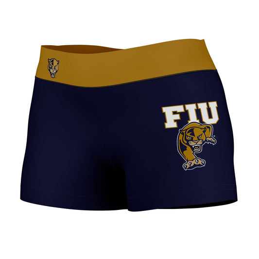 FIU Panthers Vive La Fete Logo on Thigh & Waistband  Blue Gold Women Yoga Booty Workout Shorts 3.75 Inseam