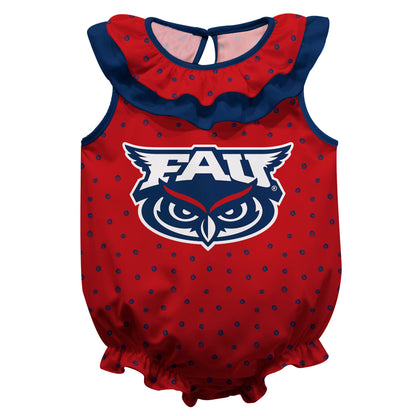 Florida Atlantic Owls Swirls Red Sleeveless Ruffle One Piece Jumpsuit Logo Bodysuit by Vive La Fete