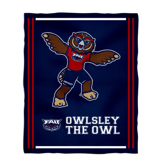 Florida Atlantic Owls Kids Game Day Blue Plush Soft Minky Blanket 36 x 48 Mascot