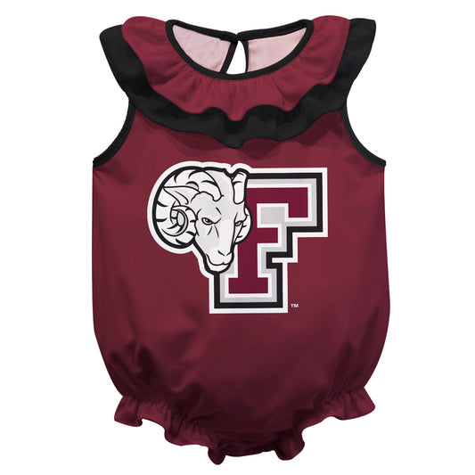 Fordham Rams Maroon Sleeveless Ruffle One Piece Jumpsuit Logo Bodysuit by Vive La Fete