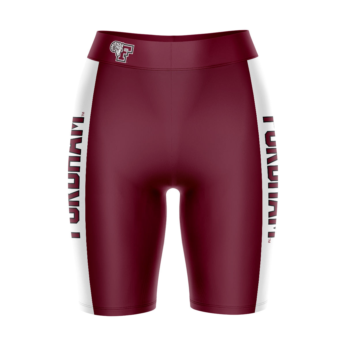 Fordham Rams Vive La Fete Game Day Logo on Waistband and White Stripes Maroon Women Bike Short 9 Inseam