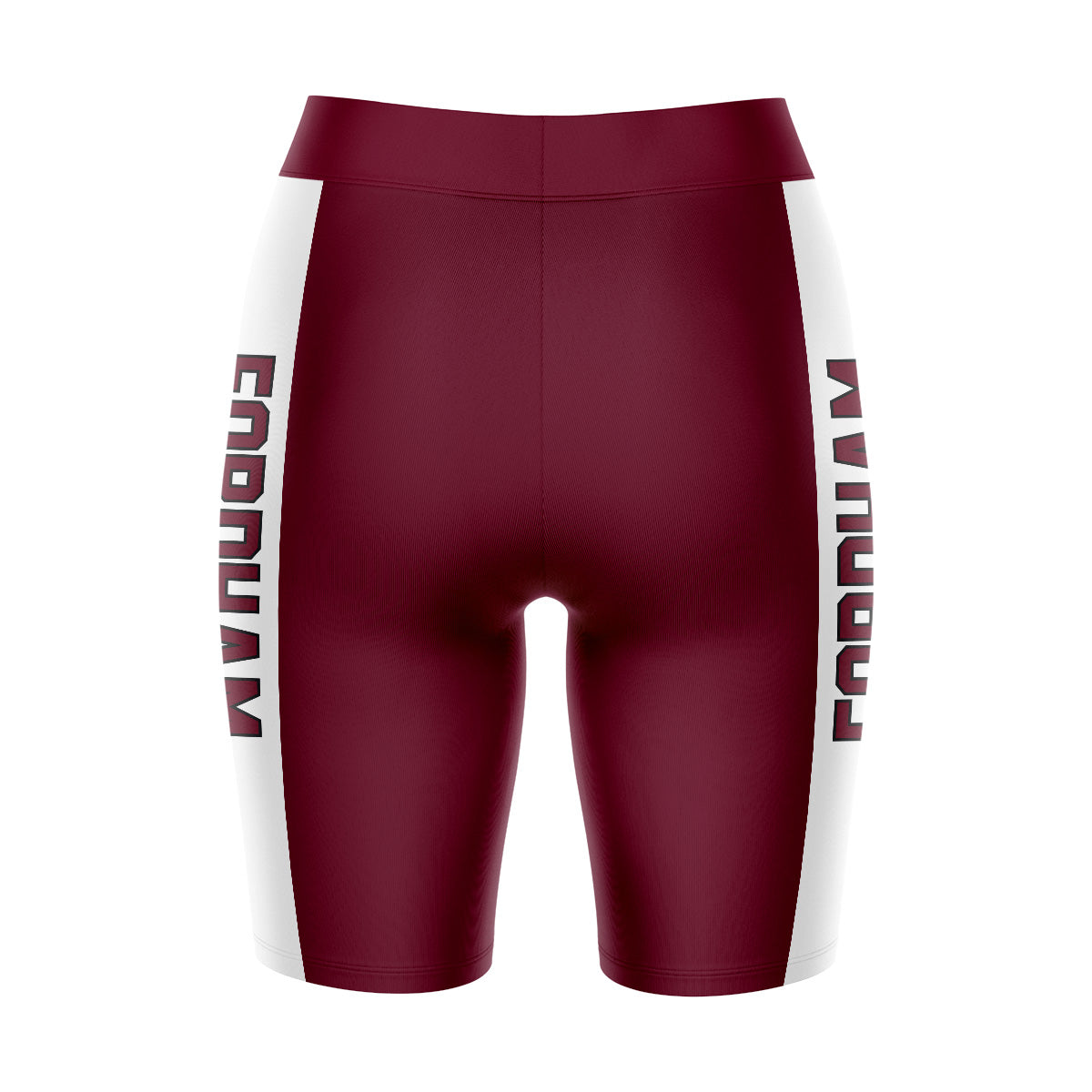 Fordham Rams Vive La Fete Game Day Logo on Waistband and White Stripes Maroon Women Bike Short 9 Inseam