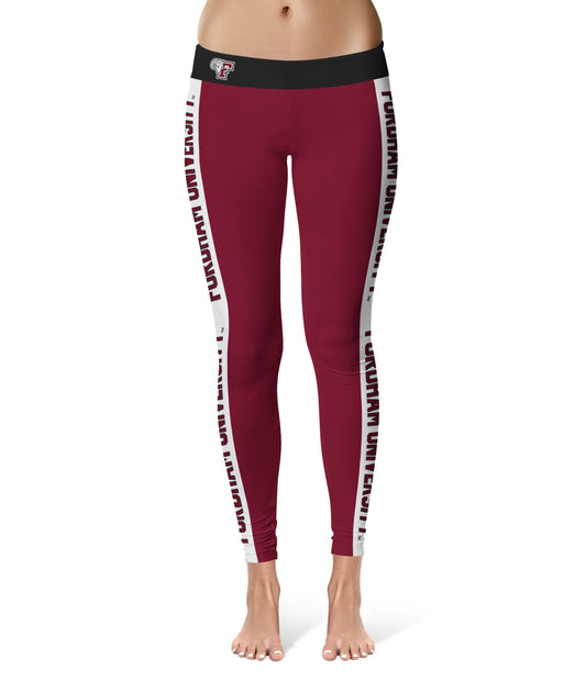 Fordham Rams Vive La Fete Game Day Collegiate White Stripes Women Maroon Yoga Leggings 2 Waist Tights