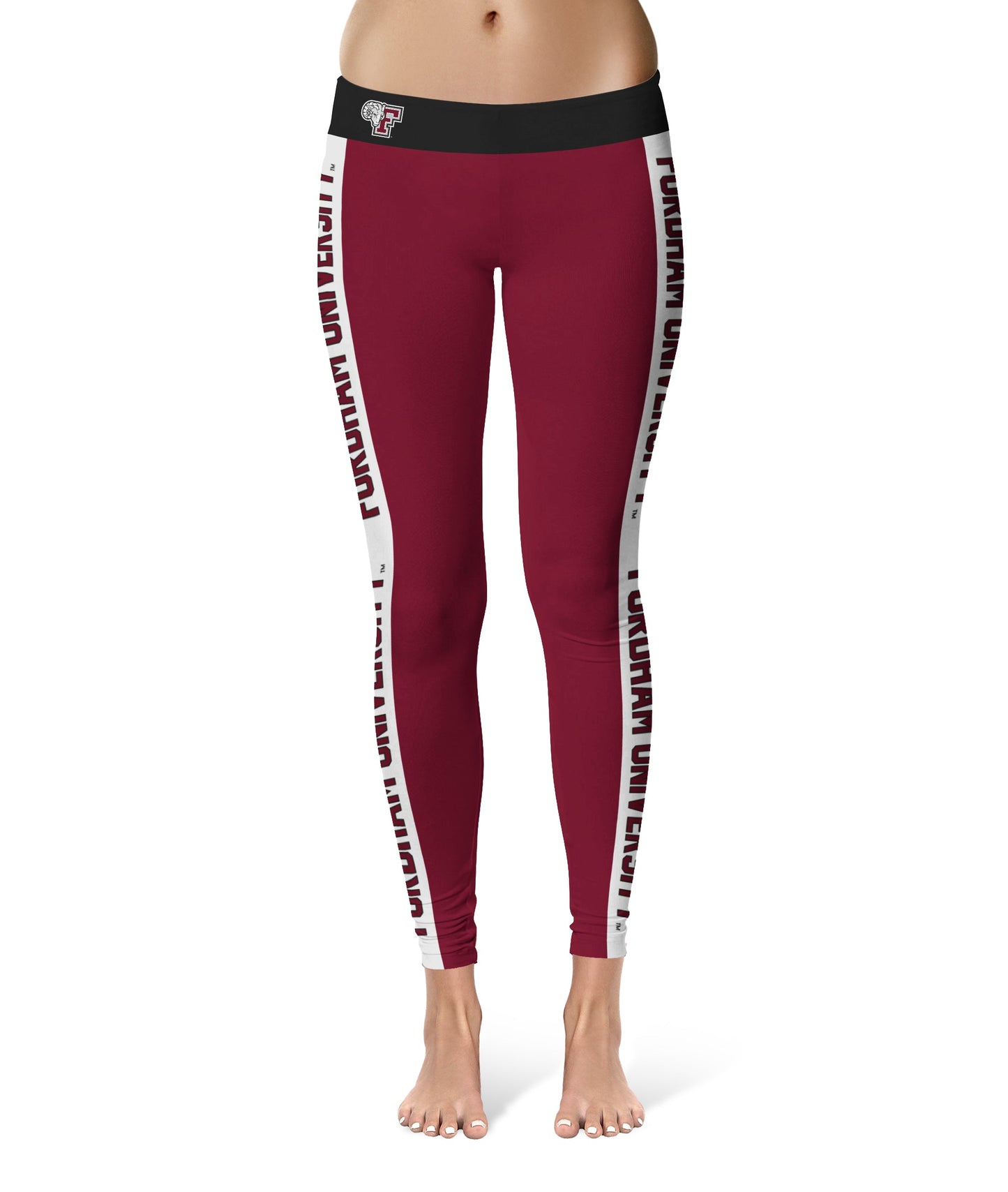 Fordham Rams Vive La Fete Game Day Collegiate White Stripes Women Maroon Yoga Leggings 2 Waist Tights