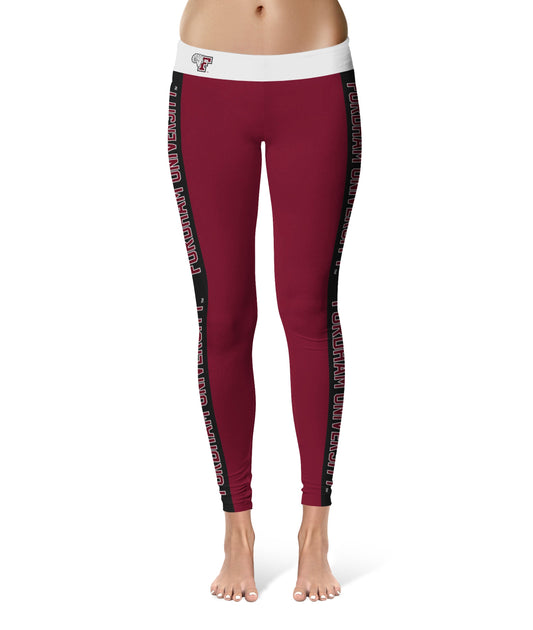 Fordham Rams Vive La Fete Game Day Collegiate Black Stripes Women Maroon Yoga Leggings 2 Waist Tights