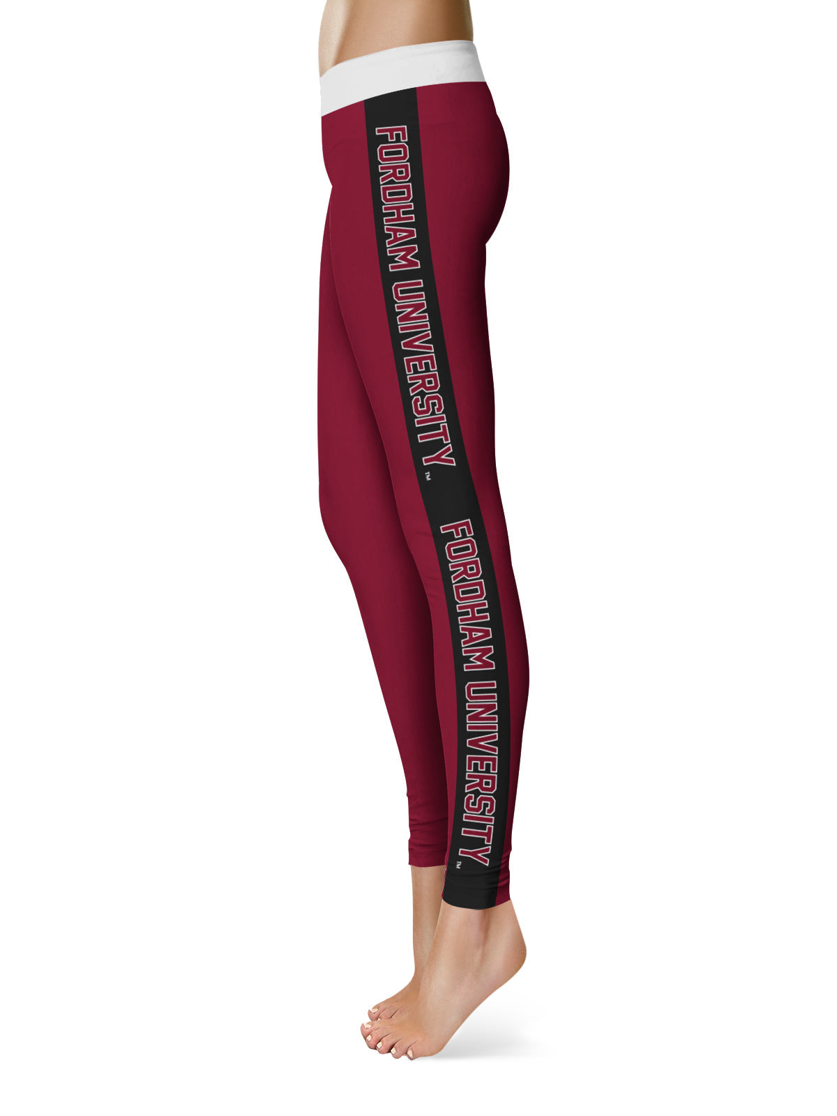 Fordham Rams Vive La Fete Game Day Collegiate Black Stripes Women Maroon Yoga Leggings 2 Waist Tights