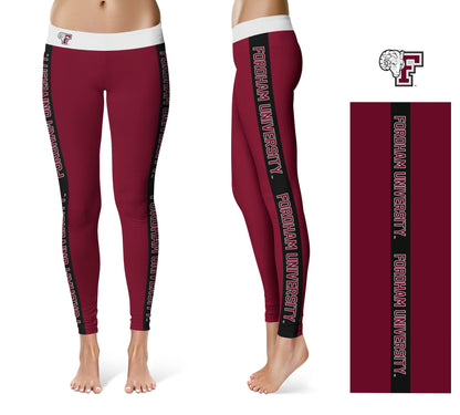 Fordham Rams Vive La Fete Game Day Collegiate Black Stripes Women Maroon Yoga Leggings 2 Waist Tights