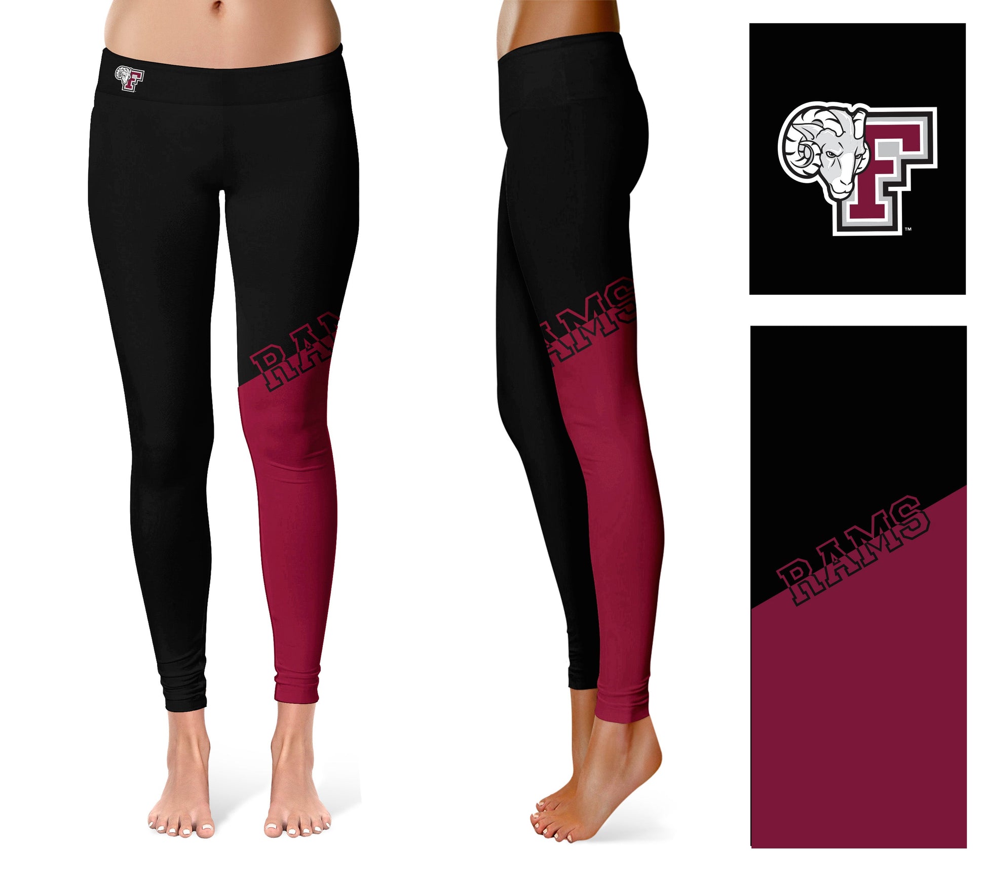 Fordham Rams Vive La Fete Game Day Collegiate Leg Color Block Women Black Maroon Yoga Leggings