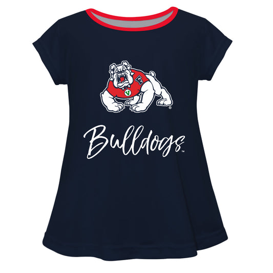 Fresno State Bulldogs Girls Game Day Short Sleeve Navy Laurie Top by Vive La Fete