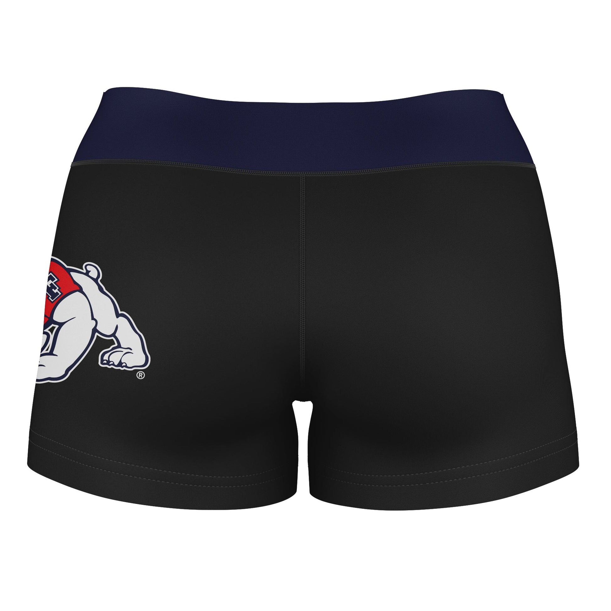 Fresno State Bulldogs Vive La Fete Logo on Thigh & Waistband Black & Navy Women Yoga Booty Workout Shorts 3.75 Inseam" - Vive La F̻te - Online Apparel Store