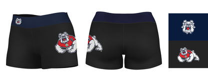 Fresno State Bulldogs Vive La Fete Logo on Thigh & Waistband Black & Navy Women Yoga Booty Workout Shorts 3.75 Inseam" - Vive La F̻te - Online Apparel Store