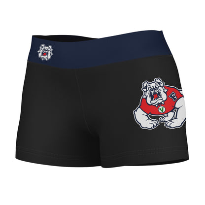 Fresno State Bulldogs Vive La Fete Logo on Thigh & Waistband Black & Navy Women Yoga Booty Workout Shorts 3.75 Inseam"