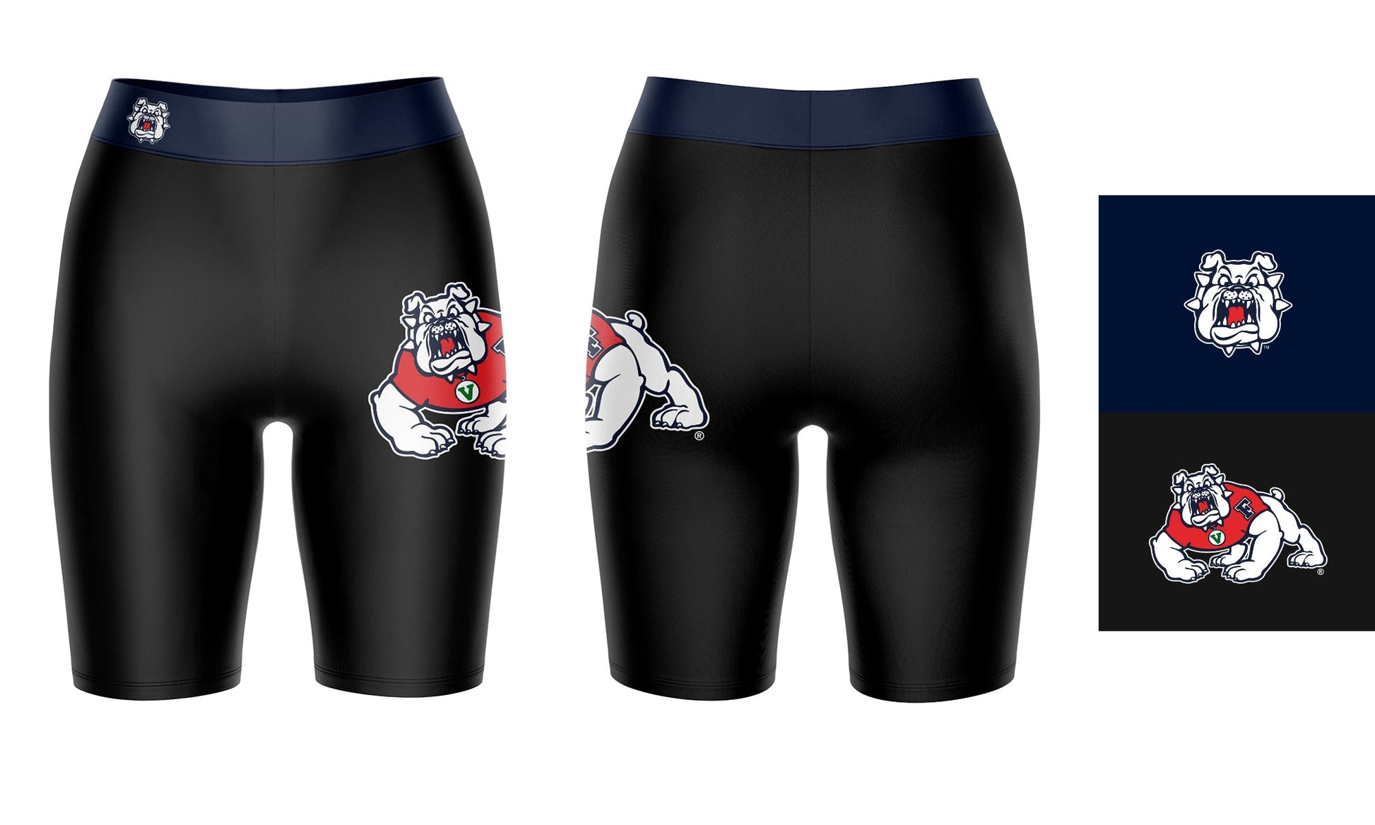 Fresno State Bulldogs Vive La Fete Game Day Logo on Thigh and Waistband Black and Navy Women Bike Short 9 Inseam"