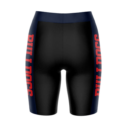 Fresno State Bulldogs Vive La Fete Game Day Logo on Waistband and Navy Stripes Black Women Bike Short 9 Inseam