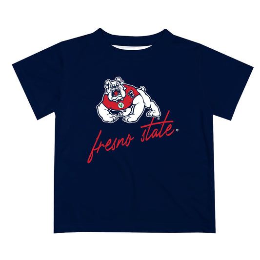 Fresno State Bulldogs Vive La Fete Script V1 Blue Short Sleeve Tee Shirt