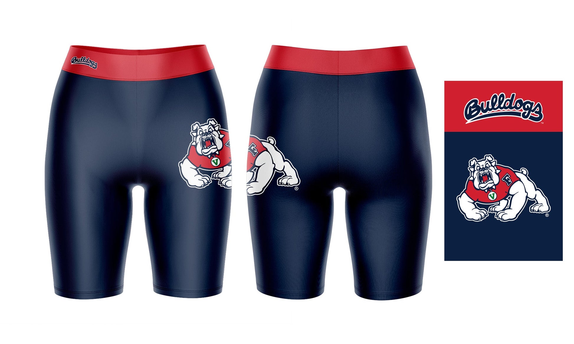 Fresno State Bulldogs Vive La Fete Game Day Logo on Thigh and Waistband Blue and Red Women Bike Short 9 Inseam