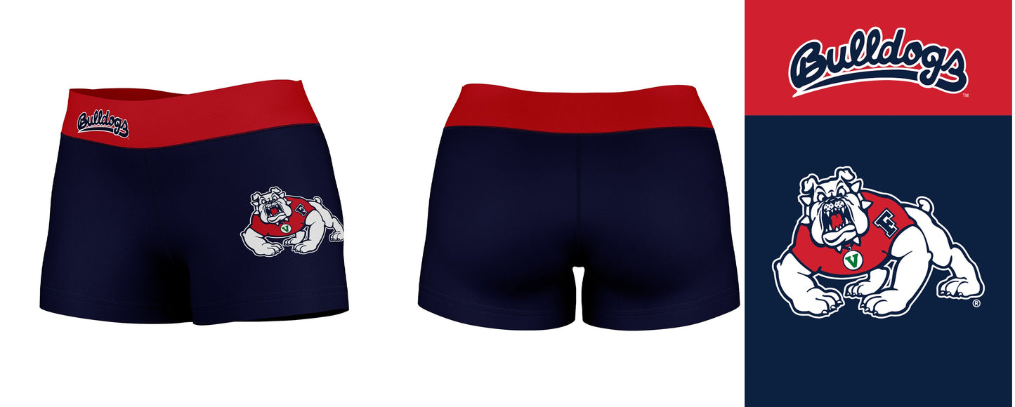 Fresno State Bulldogs Vive La Fete Logo on Thigh & Waistband  Blue Red Women Yoga Booty Workout Shorts 3.75 Inseam - Vive La F̻te - Online Apparel Store