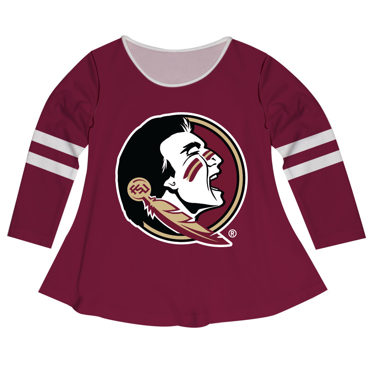 Florida State Seminoles Big Logo Garnet Stripes Long Sleeve Girls Laurie Top by Vive La Fete