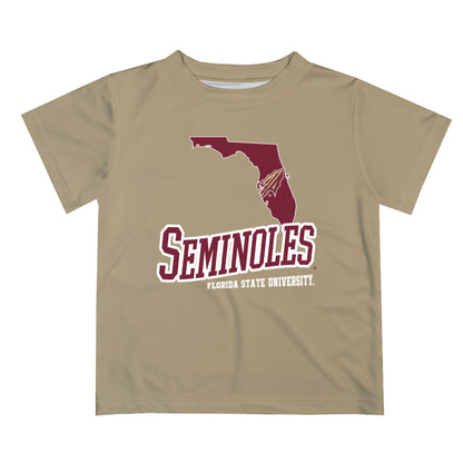 Florida State Seminoles Vive La Fete State Map Gold Short Sleeve Tee Shirt